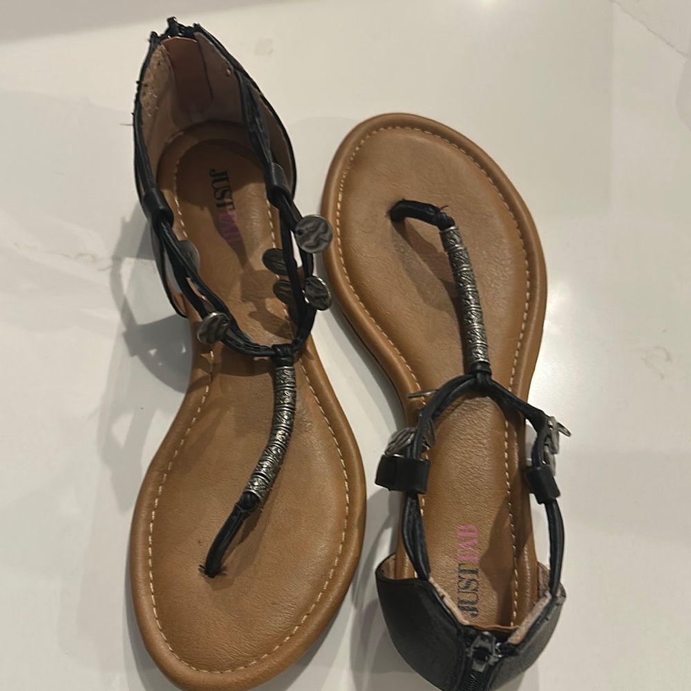 JustFab Black and Tan Women's Sandals